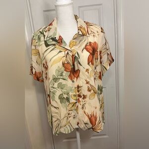 Floral Botanical Button Front Blouse – Size 14